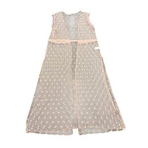 Women’s Vintage Miya Collection Sheer Mesh Robe Pink Polka Dot y2k